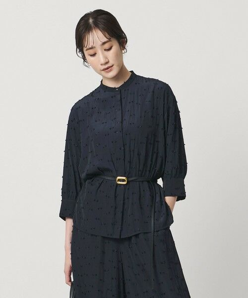 UNITED ARROWS/ユナイテッドアローズ ドットカットジャガード シャツ ブラウス ‐ウォッシャブル‐ NAVY FREE