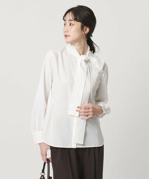 UNITED ARROWS / ユナイテッドアローズ シャツ・ブラウス | レース コンビ ボウタイ リボン ブラウス ‐ウォッシャブル‐ | 詳細1