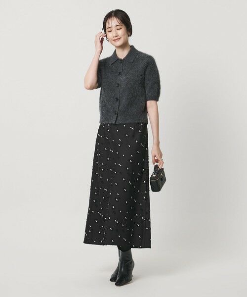 UNITED ARROWS / ユナイテッドアローズ ミニ・ひざ丈スカート | サテン フラワー ジャガード ロングスカート ブラック | 詳細2