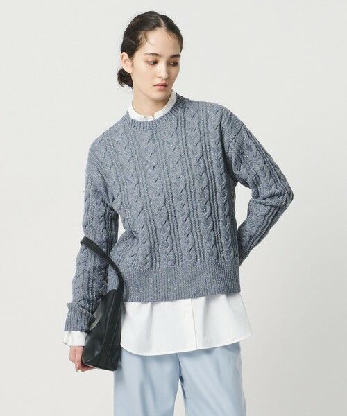 UNITED ARROWS / ユナイテッドアローズ ニット・セーター | ミックス カラー ケーブル プルオーバー ニット(MD.GRAY)