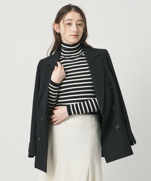 UNITED ARROWS / ユナイテッドアローズ ニット・セーター | リブ ボーダー タートル ニット(BLACK)