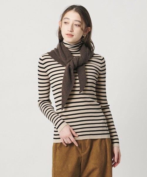 UNITED ARROWS / ユナイテッドアローズ ニット・セーター | リブ ボーダー タートル ニット(BEIGE)