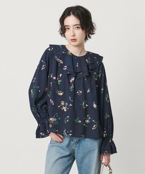 UNITED ARROWS/ユナイテッドアローズ フラワー プリント ブラウス ‐ウォッシャブル‐ NAVY FREE
