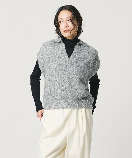 UNITED ARROWS / ユナイテッドアローズ ニット・セーター | グリッター スキッパーポロ ベスト(SILVER)