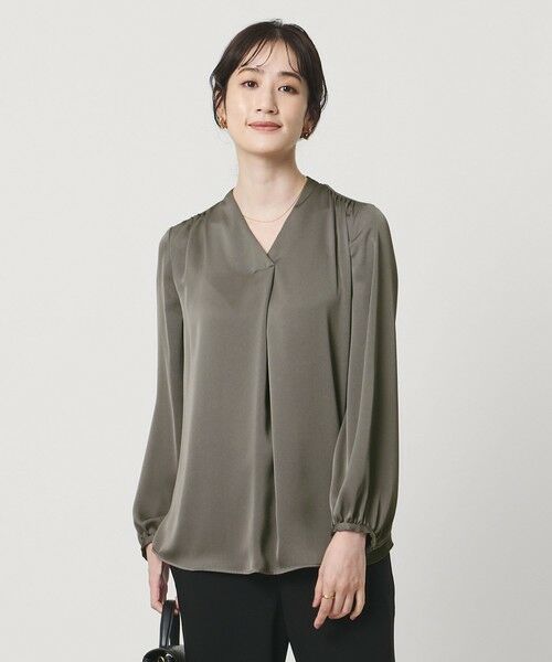 UNITED ARROWS / ユナイテッドアローズ シャツ・ブラウス | バック サテン Vネック ロングスリーブ ブラウス ‐ウォッシャブル‐(OLIVE)