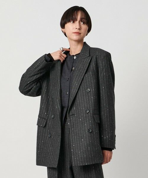 UNITED ARROWS / ユナイテッドアローズ テーラードジャケット | ダブルブレスト ストライプ ジャケット | 詳細1