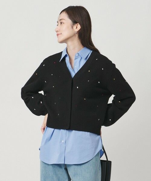 UNITED ARROWS / ユナイテッドアローズ カーディガン・ボレロ | ラインストーン カーディガン(BLACK)