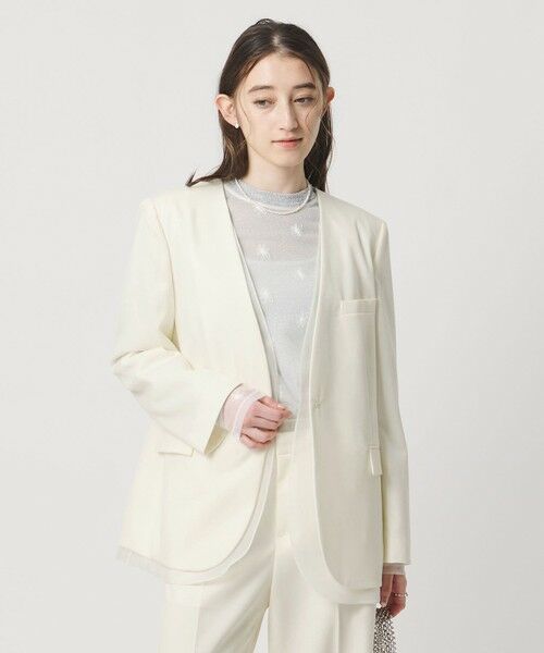 UNITED ARROWS / ユナイテッドアローズ ノーカラージャケット | オーガンジー コンビ ジャケット(OFF WHITE)