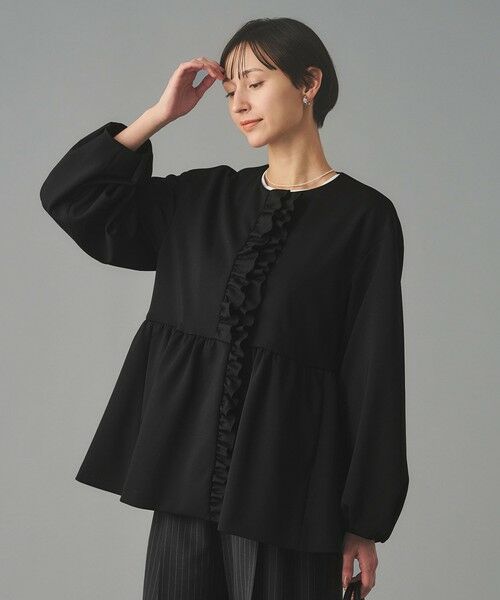 UNITED ARROWS / ユナイテッドアローズ ノーカラージャケット | SPONGY フリル ペプラム ジャケット（BLACK）