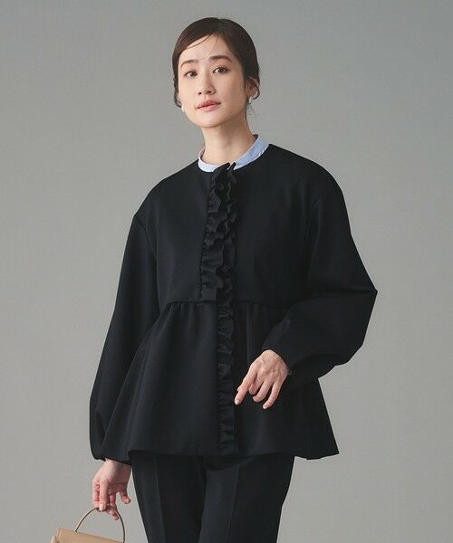 UNITED ARROWS / ユナイテッドアローズ ノーカラージャケット | SPONGY フリル ペプラム ジャケット（NAVY）