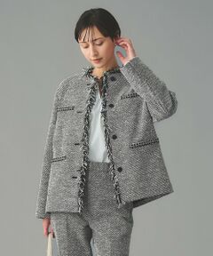 UNITED ARROWS / ユナイテッドアローズ ノーカラージャケット | 2トーン ツイードライク ノーカラー ジャケット