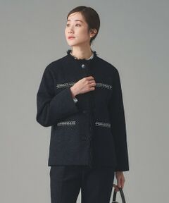 UNITED ARROWS / ユナイテッドアローズ ノーカラージャケット | 2トーン ツイードライク ノーカラー ジャケット