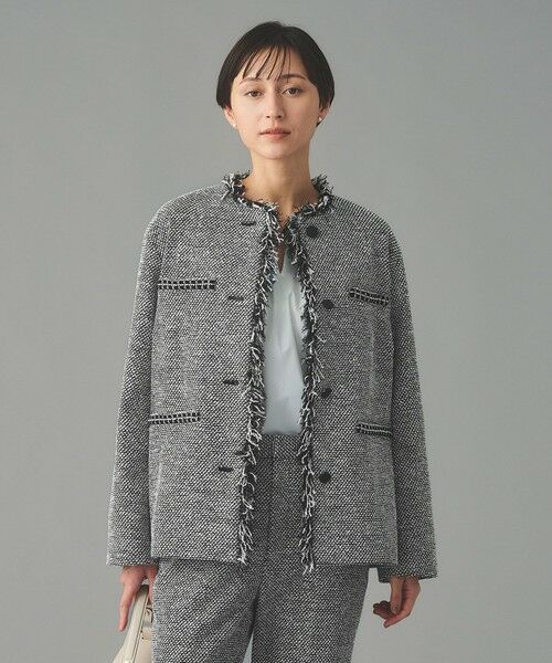 UNITED ARROWS / ユナイテッドアローズ ノーカラージャケット | 2トーン ツイードライク ノーカラー ジャケット | 詳細1