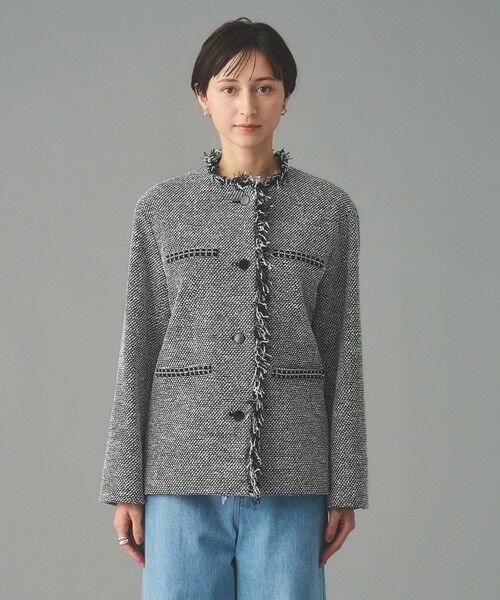 UNITED ARROWS / ユナイテッドアローズ ノーカラージャケット | 2トーン ツイードライク ノーカラー ジャケット | 詳細9