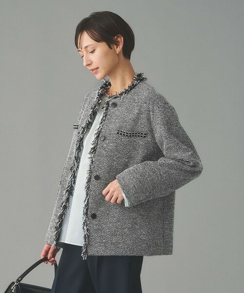 UNITED ARROWS / ユナイテッドアローズ ノーカラージャケット | 2トーン ツイードライク ノーカラー ジャケット | 詳細3