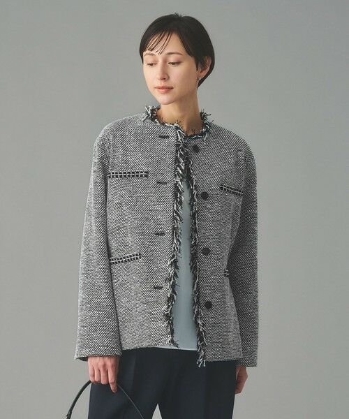 UNITED ARROWS / ユナイテッドアローズ ノーカラージャケット | 2トーン ツイードライク ノーカラー ジャケット | 詳細4