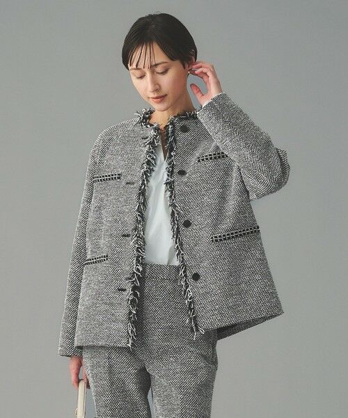 UNITED ARROWS / ユナイテッドアローズ ノーカラージャケット | 2トーン ツイードライク ノーカラー ジャケット（BLACK）