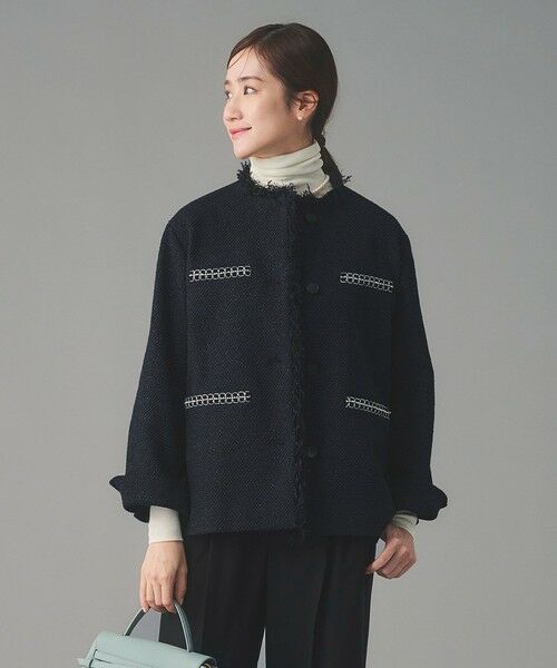 UNITED ARROWS / ユナイテッドアローズ ノーカラージャケット | 2トーン ツイードライク ノーカラー ジャケット | 詳細19