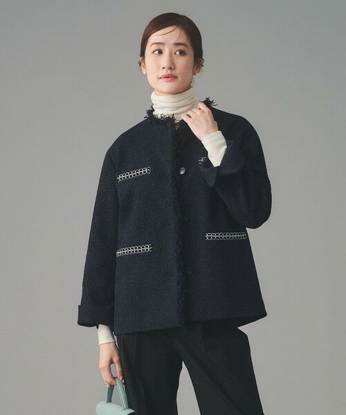 UNITED ARROWS / ユナイテッドアローズ ノーカラージャケット | 2トーン ツイードライク ノーカラー ジャケット | 詳細20