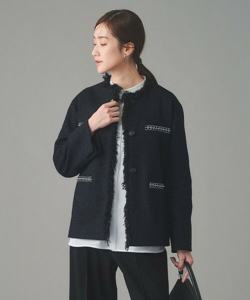 UNITED ARROWS / ユナイテッドアローズ ノーカラージャケット | 2トーン ツイードライク ノーカラー ジャケット | 詳細22