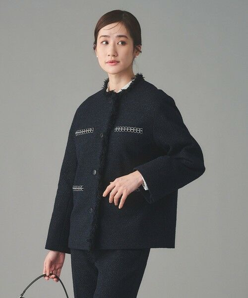 UNITED ARROWS / ユナイテッドアローズ ノーカラージャケット | 2トーン ツイードライク ノーカラー ジャケット | 詳細17