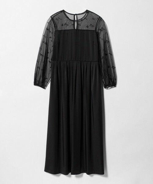 UNITED ARROWS / ユナイテッドアローズ ロング・マキシ丈ワンピース | チュール エンブロイダリー コンビ ワンピース（BLACK）