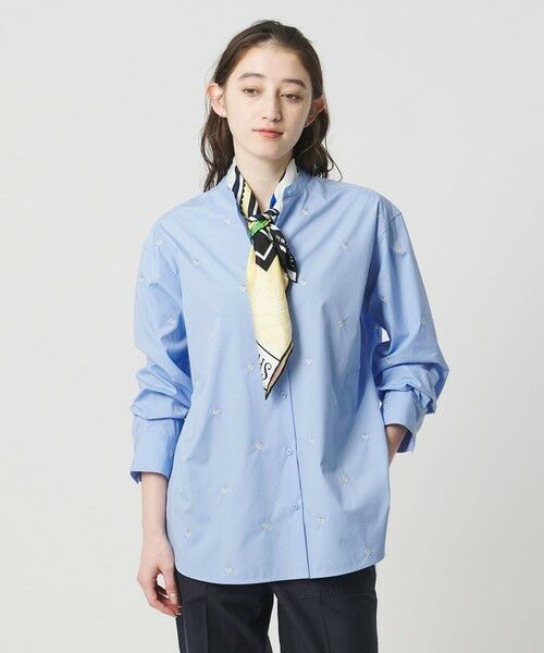 UNITED ARROWS / ユナイテッドアローズ シャツ・ブラウス | エンブロイダリーフラワー バンドカラー シャツ（LT.BLUE）