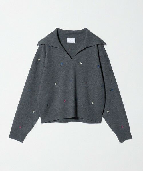 UNITED ARROWS / ユナイテッドアローズ ニット・セーター | フラワー エンブロイダリー スキッパーニット（DK.GRAY）