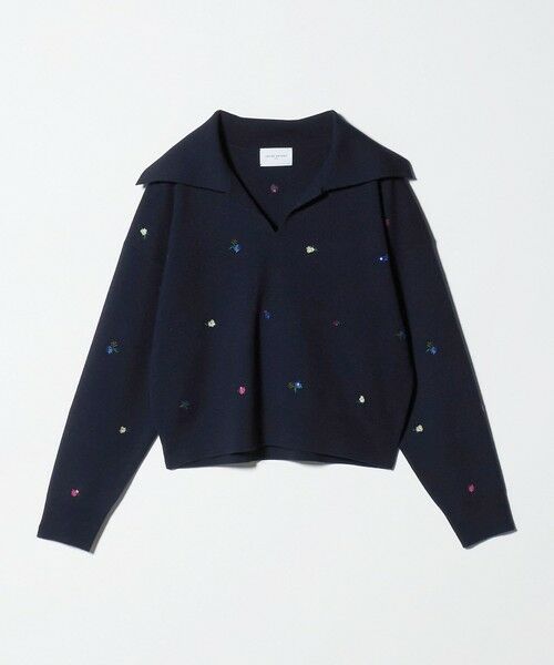 UNITED ARROWS / ユナイテッドアローズ ニット・セーター | フラワー エンブロイダリー スキッパーニット（NAVY）
