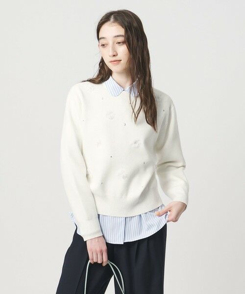 UNITED ARROWS / ユナイテッドアローズ ニット・セーター | 3D ビジュー プルオーバーニット（OFF WHITE）