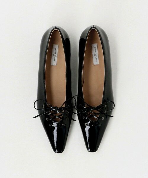 UNITED ARROWS / ユナイテッドアローズ フラットシューズ | エナメル レースアップ フラットシューズ（BLACK）