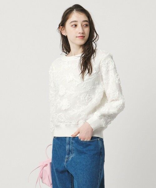 UNITED ARROWS / ユナイテッドアローズ ニット・セーター | エンブロイダリーフラワー メッシュ ニット | 詳細1