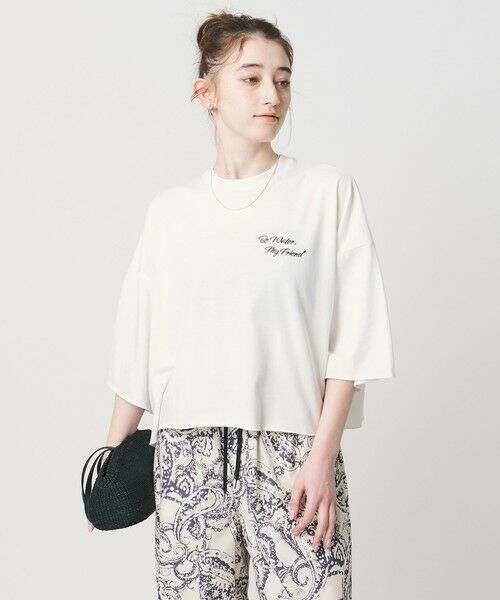 UNITED ARROWS / ユナイテッドアローズ Tシャツ | <SACRA>ハーフスリーブ クロップド メッセージ Tシャツ | 詳細1