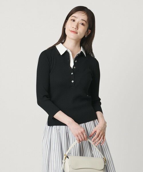 UNITED ARROWS / ユナイテッドアローズ ニット・セーター | 7分袖 シャツ コンビ ポロニット | 詳細1