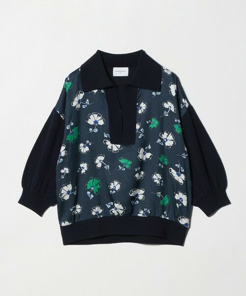 UNITED ARROWS / ユナイテッドアローズ シャツ・ブラウス | ６分袖 プリント ニット コンビ シャツ ‐ウォッシャブル‐（NAVY）
