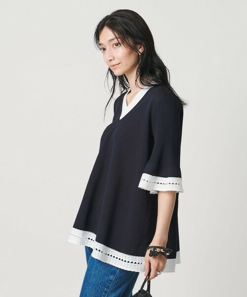 UNITED ARROWS / ユナイテッドアローズ ニット・セーター | Vネック ニットチュニック（NAVY）