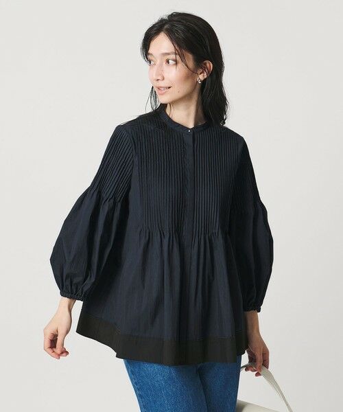 UNITED ARROWS / ユナイテッドアローズ シャツ・ブラウス | ピンタック バンドカラー ブラウス（NAVY）