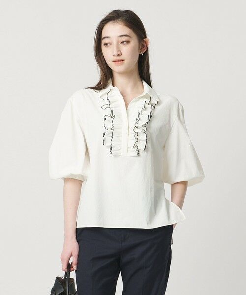 UNITED ARROWS / ユナイテッドアローズ シャツ・ブラウス | メロー フリル スキッパー パフ ブラウス ‐防しわ 吸水速乾 UVカット 遮熱性 接触冷感 ウォッシャブル‐ | 詳細1