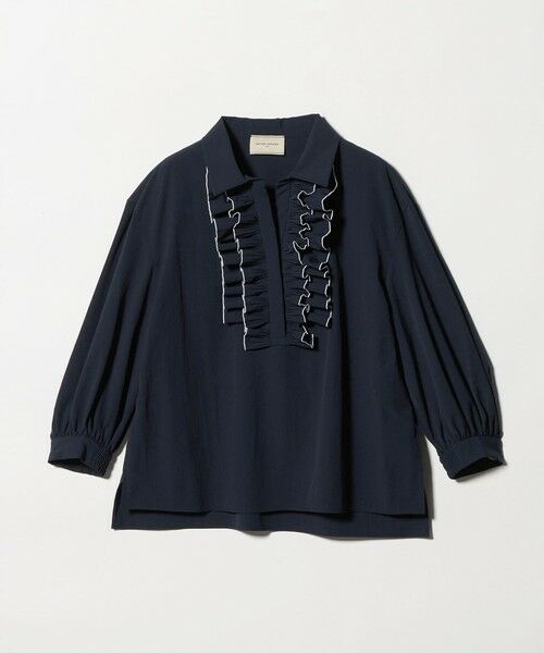 UNITED ARROWS / ユナイテッドアローズ シャツ・ブラウス | メロー フリル スキッパー パフ ブラウス ‐防しわ 吸水速乾 UVカット 遮熱性 接触冷感 ウォッシャブル‐（NAVY）