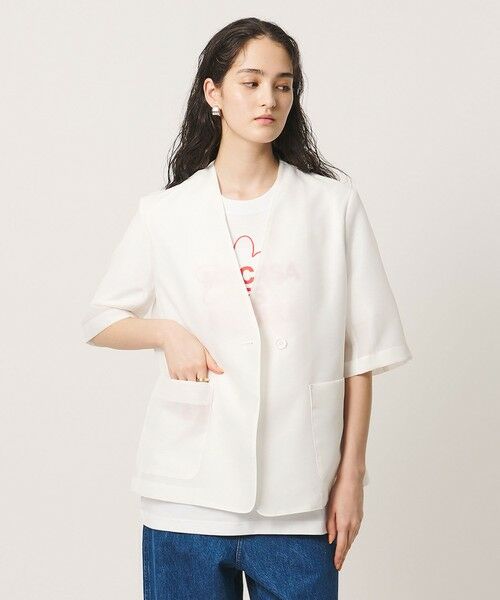 UNITED ARROWS / ユナイテッドアローズ ノーカラージャケット | シアー ノーラペル ハーフスリーブ ジャケット ‐ウォッシャブル‐ | 詳細1
