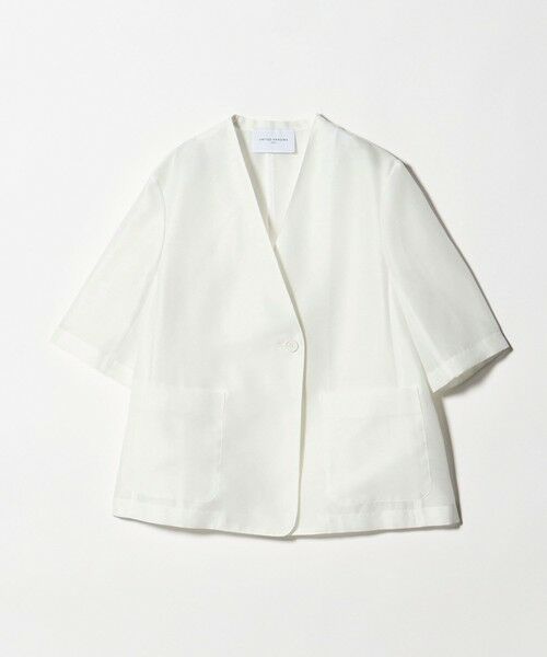 UNITED ARROWS / ユナイテッドアローズ ノーカラージャケット | シアー ノーラペル ハーフスリーブ ジャケット ‐ウォッシャブル‐（OFF WHITE）
