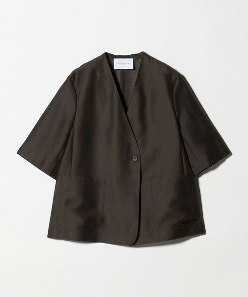 UNITED ARROWS / ユナイテッドアローズ ノーカラージャケット | シアー ノーラペル ハーフスリーブ ジャケット ‐ウォッシャブル‐（DK.BROWN）