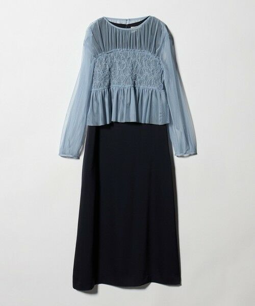 UNITED ARROWS / ユナイテッドアローズ ロング・マキシ丈ワンピース | チュール サテン コンビ ワンピース（NAVY）