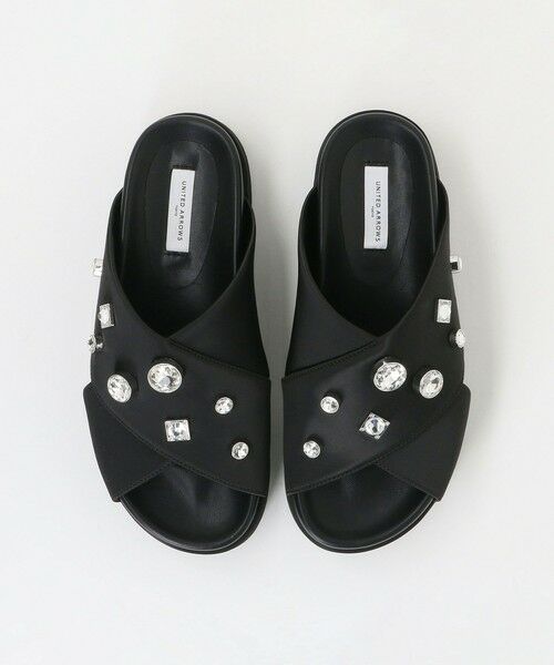 UNITED ARROWS / ユナイテッドアローズ サンダル | サテン クロス ビジュー ミュール/サンダル（BLACK）