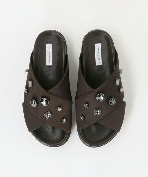 UNITED ARROWS / ユナイテッドアローズ サンダル | サテン クロス ビジュー ミュール/サンダル（DK.BROWN）