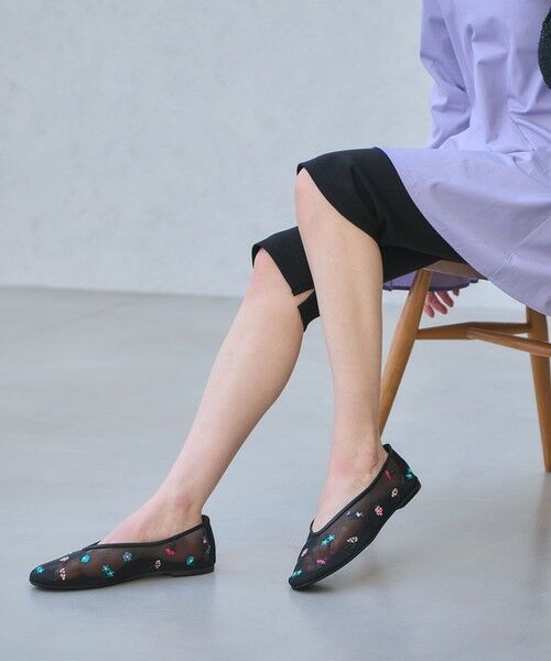 UNITED ARROWS / ユナイテッドアローズ フラットシューズ | メッシュ フラワー フラットシューズ（BLACK）