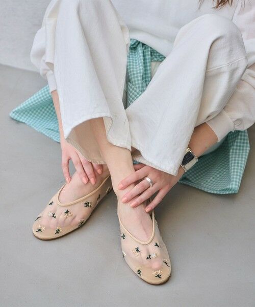 UNITED ARROWS / ユナイテッドアローズ フラットシューズ | メッシュ フラワー フラットシューズ（BEIGE）