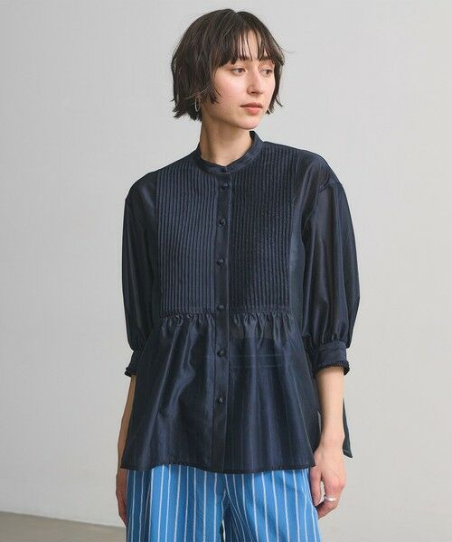 UNITED ARROWS / ユナイテッドアローズ シャツ・ブラウス | シルキー ピンタック ブラウス ‐ウォッシャブル‐（NAVY）