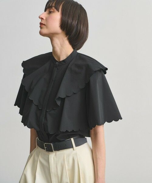 UNITED ARROWS / ユナイテッドアローズ シャツ・ブラウス | スカラップ フリル ブラウス ‐はっ水 UVカット 防しわ ウォッシャブル‐（BLACK）