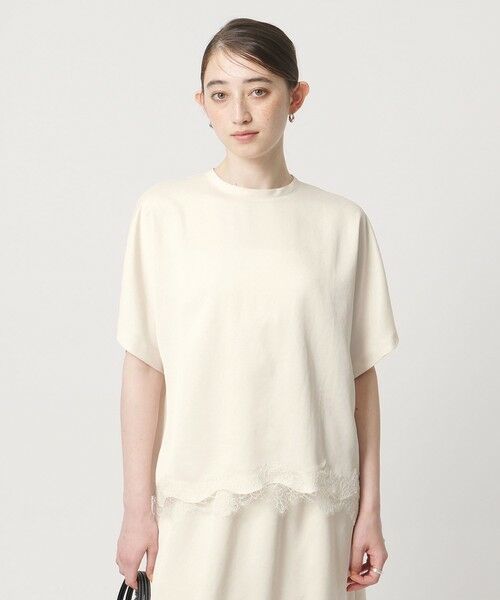 UNITED ARROWS / ユナイテッドアローズ シャツ・ブラウス | サテン レース コンビ ブラウス（OFF WHITE）
